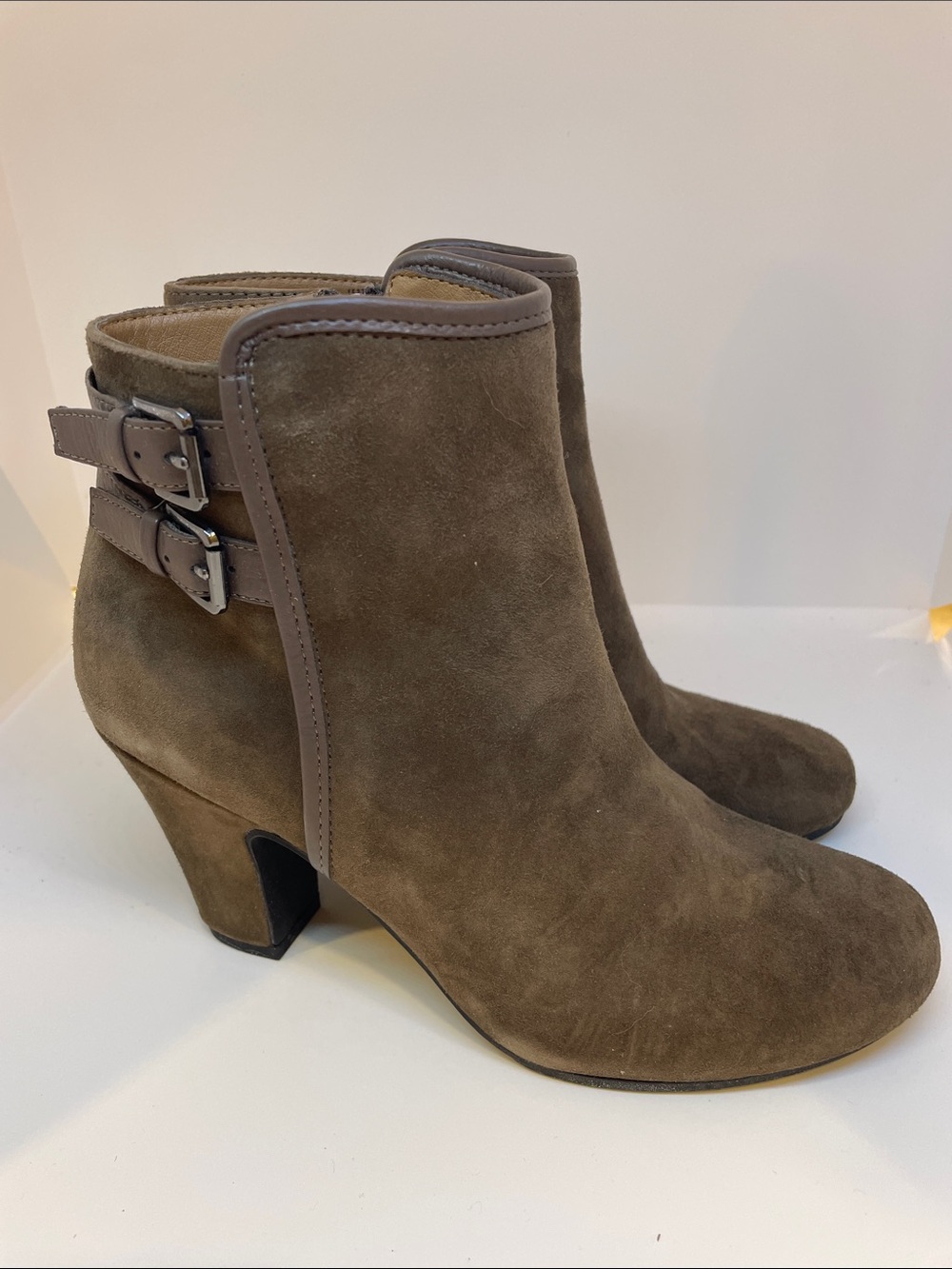 Sofft Brown Suede Ankle Booties with Double Buckles